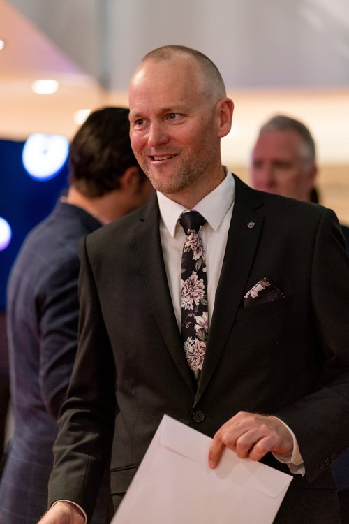 Dux Digital's Managing Director, Justin Greenwood, talking with fellow attendees at the Australian Web Awards 2023 show