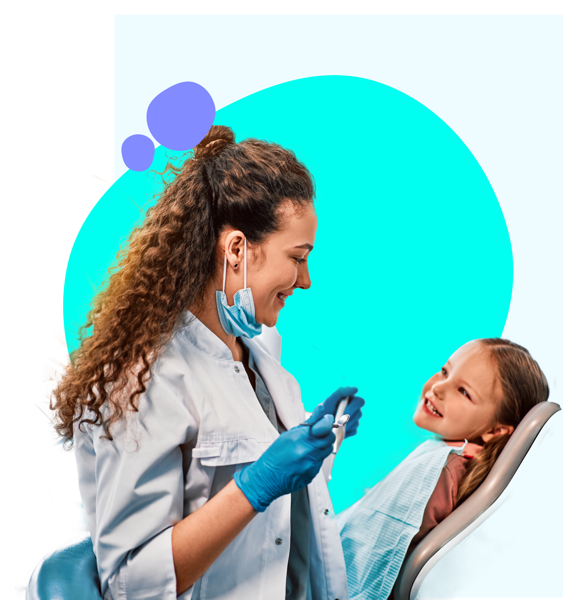 A dentist smiling, getting ready to check her patients teeth.